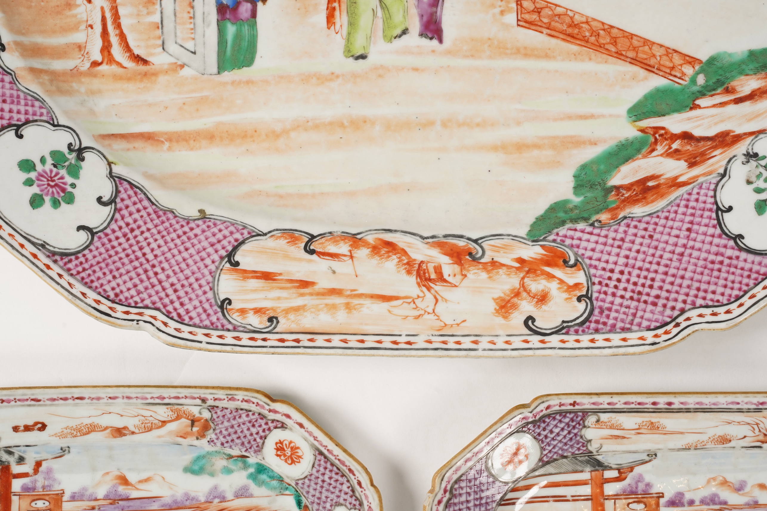 Three Chinese famille rose ‘mandarin’ serving dishes, Qianlong period